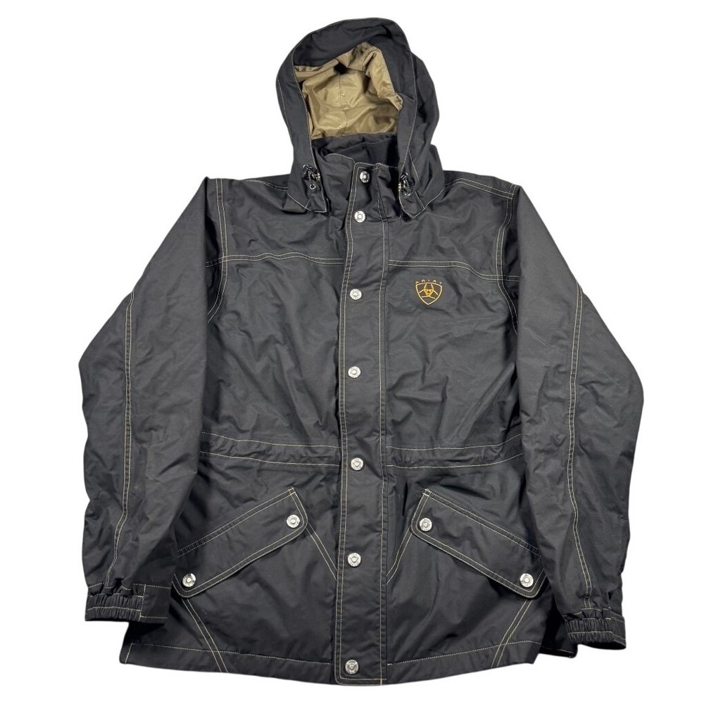 Ariat Mens Black Hooded Field Jacket Contrast Stitch Workwear Parka Size Large‎